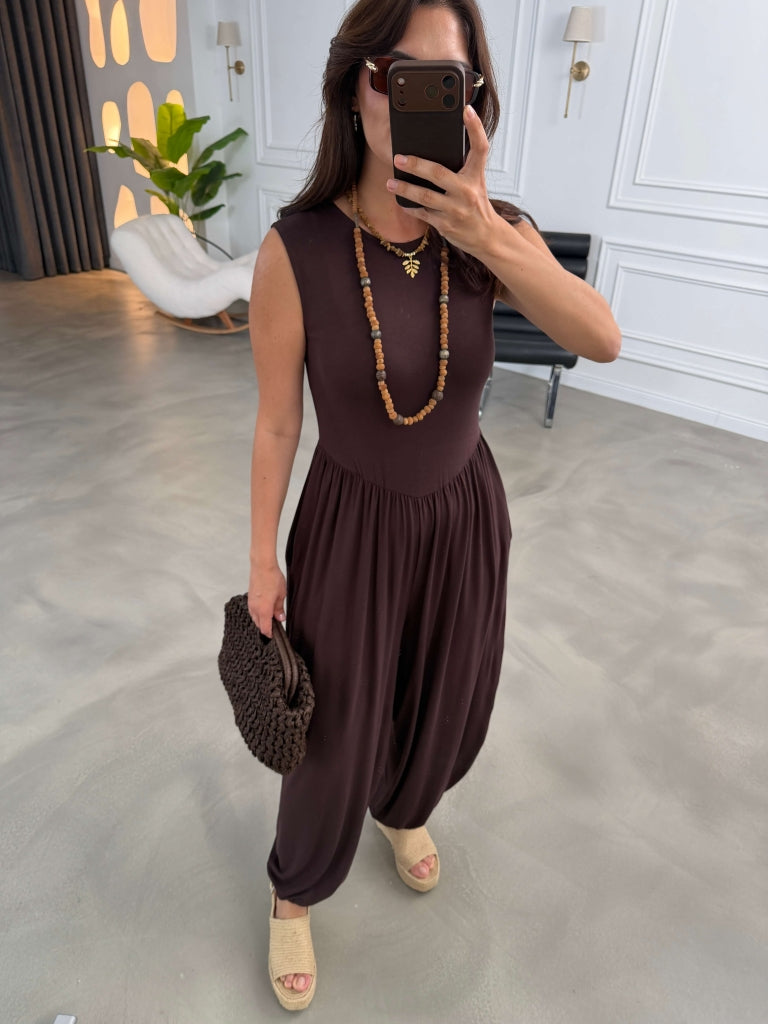 Kahve Basic Şalvar Tulum 4144-Kahve