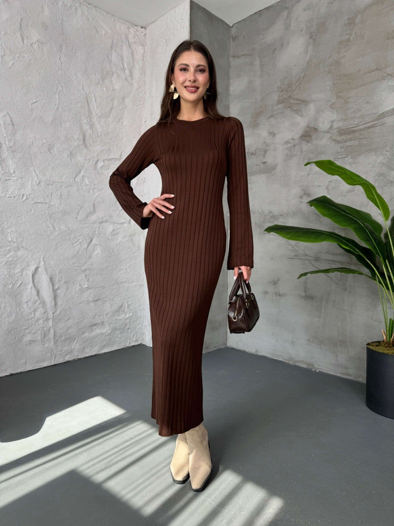 Acı Kahve Massi Model Merserize Triko Elbise