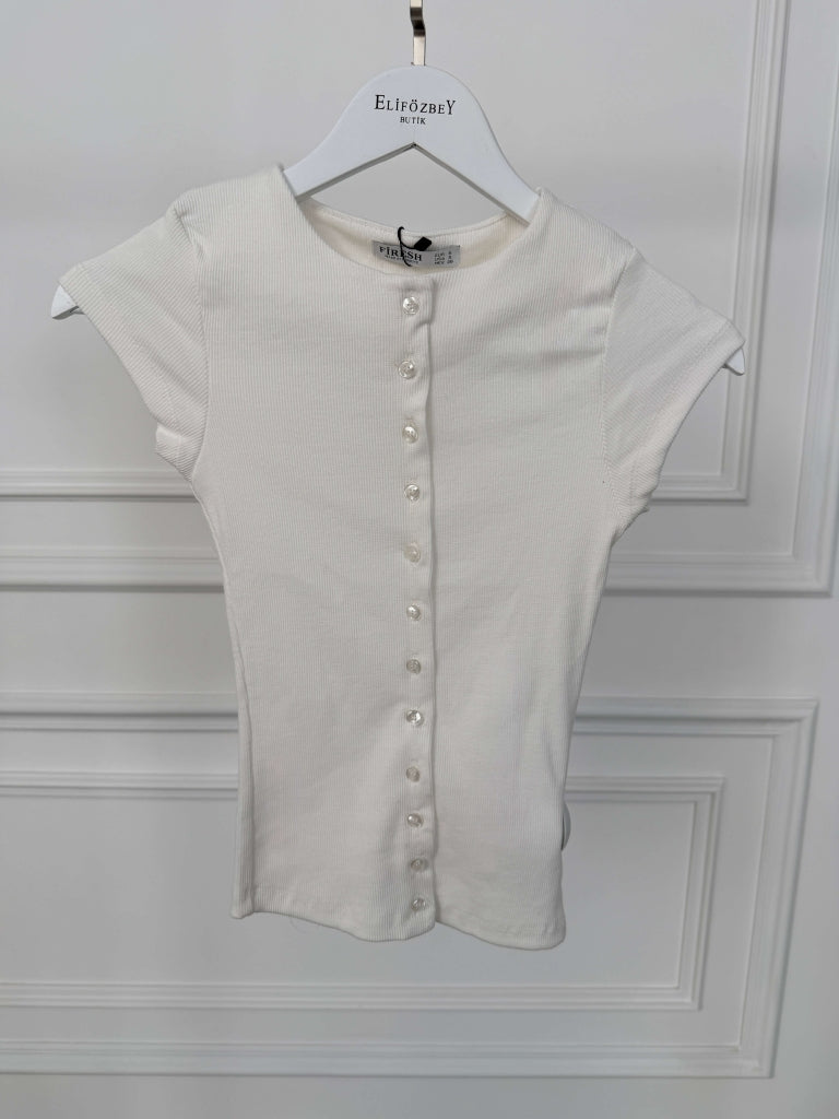 Beyaz Fitilli Likralı Bluz 10905-Beyaz
