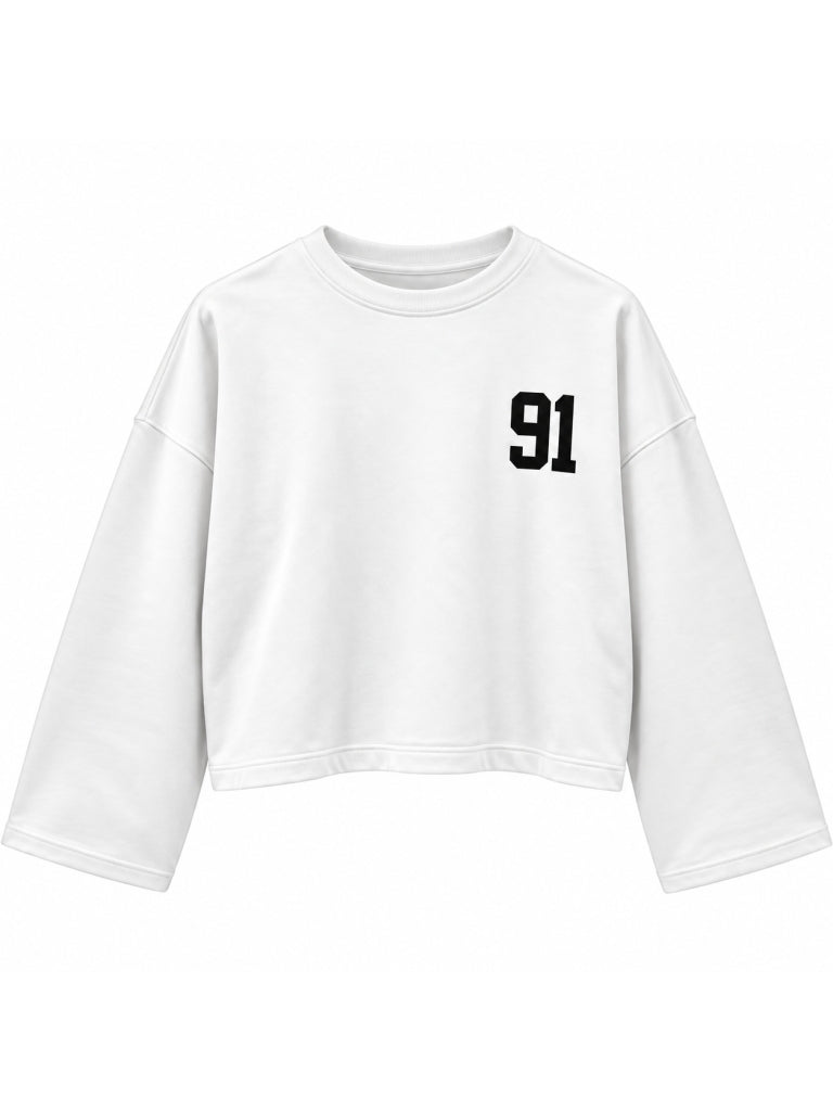 Ekru Baskılı Uzun Kollu Basic Sweat 12470-Ekru