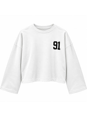 Ekru Baskılı Uzun Kollu Basic Sweat 12470-Ekru