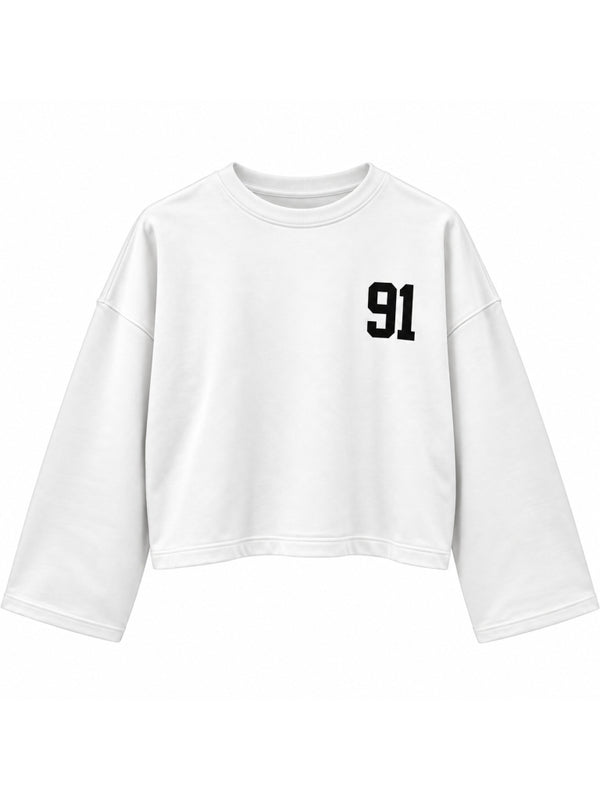 Ekru Baskılı Uzun Kollu Basic Sweat 12470-Ekru