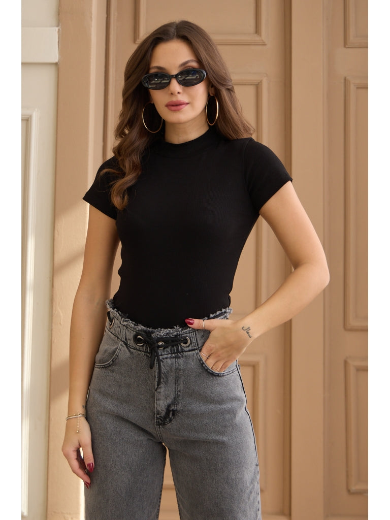Siyah Balıkçı Yaka Body