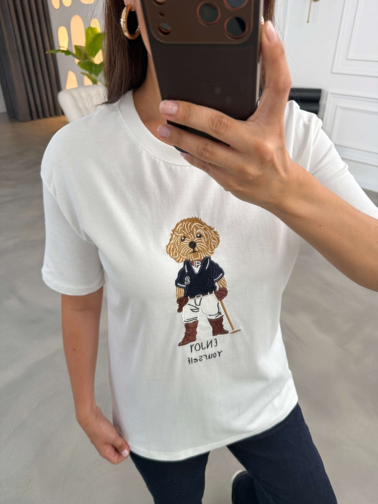 Beyaz Hayvan Nakışlı Tshirt 11825-Beyaz