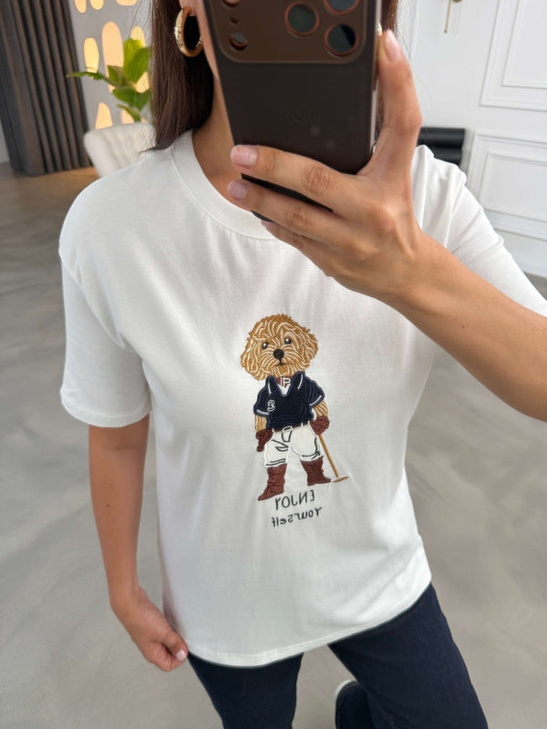 Beyaz Hayvan Nakışlı Tshirt 11825-Beyaz