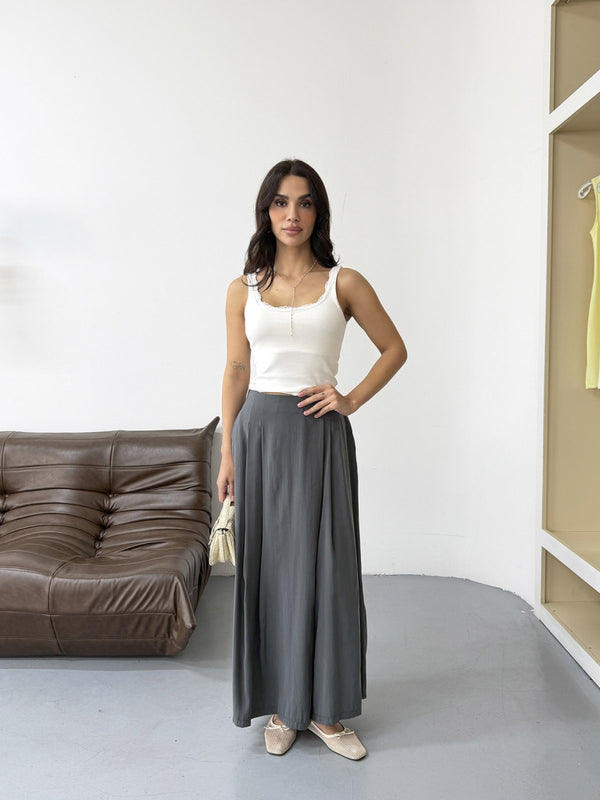 Antrasit Beli Pilili Tencel Pantolon 51204-Antrasit