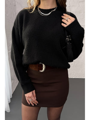 Dilvin Siyah Yün Karışımlı Kazak 10640-Siyah