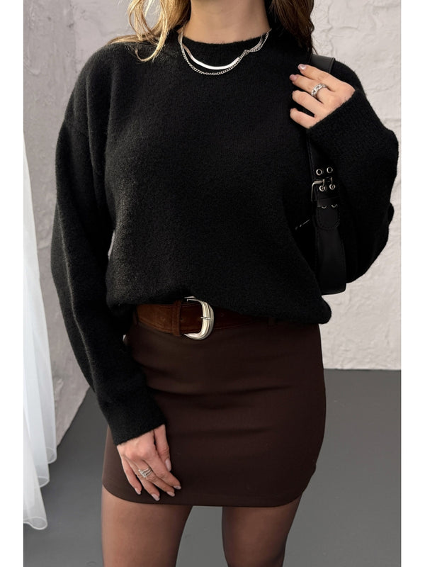 Dilvin Siyah Yün Karışımlı Kazak 10640-Siyah