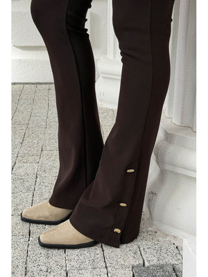 Dilvin Kahverengi Düğme Detay İspanyol Tayt 71905-Kahve