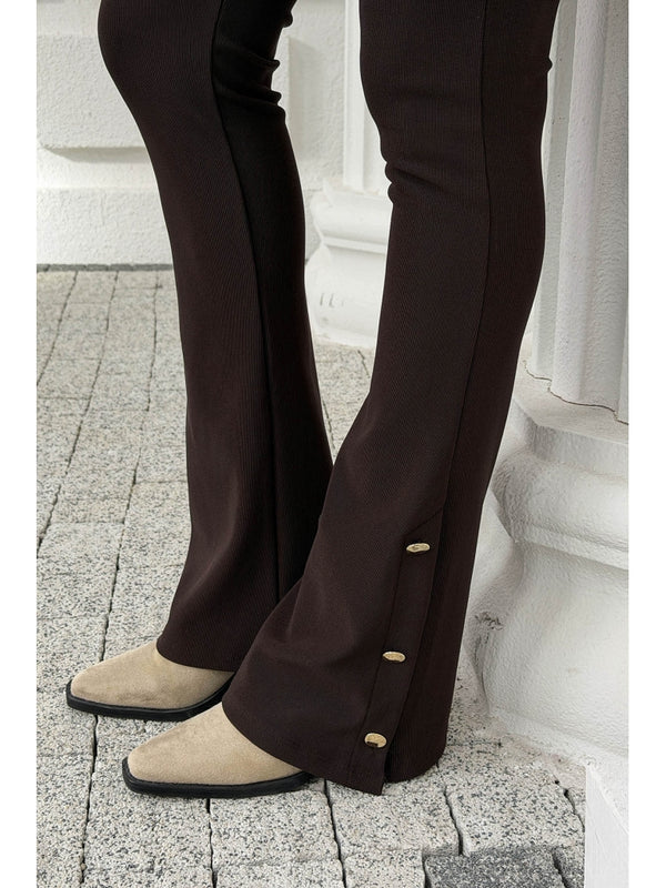 Dilvin Kahverengi Düğme Detay İspanyol Tayt 71905-Kahve