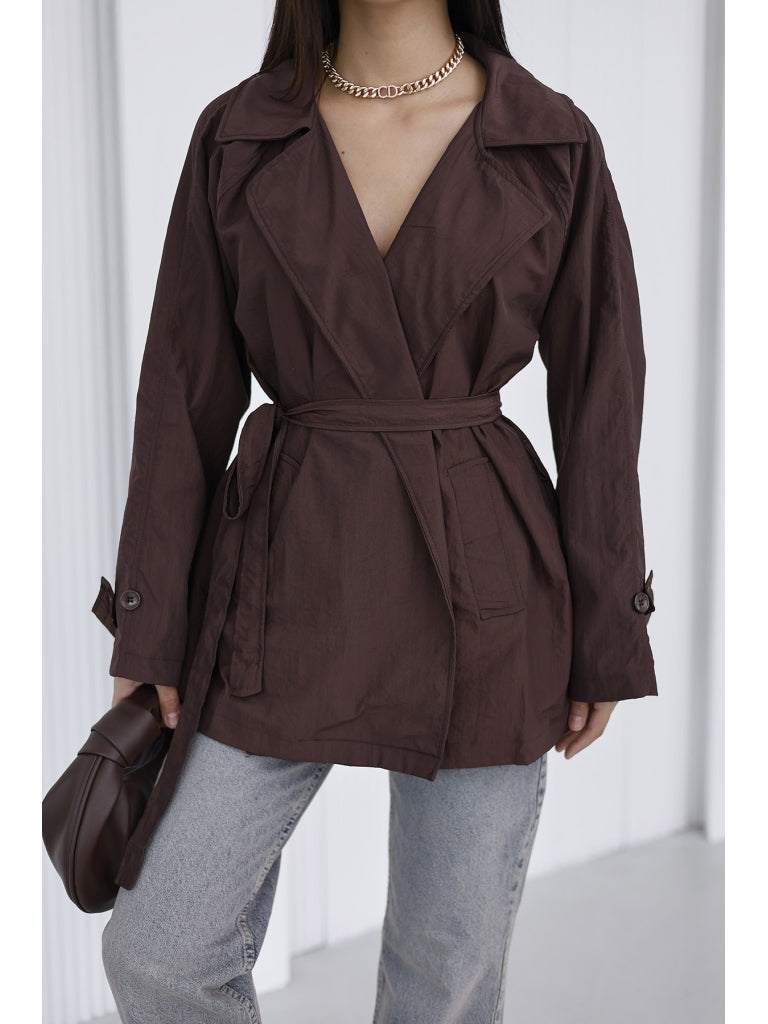 Kahverengi Salaş Kuşaklı Trençkot AK0008-Kahverengi