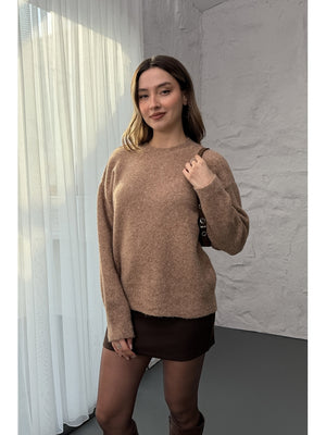 Dilvin Koyu Bej Yün Karışımlı Kazak 10640-Koyu Bej