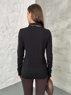 Siyah Polo Yaka Fularlı Massi Model Kazak R0097-Siyah