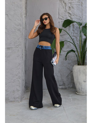Siyah Jean Detaylı Pantolon