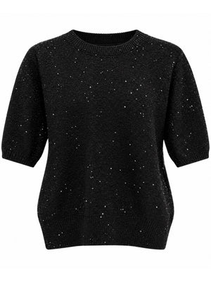 Siyah Kısa Kollu Pullu Triko Bluz M-2944-Siyah