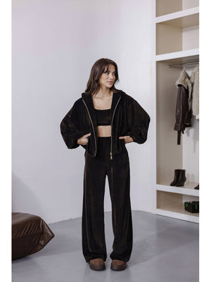 Kahverengi Üç Parça Kadife Takım 0097-Kahverengi