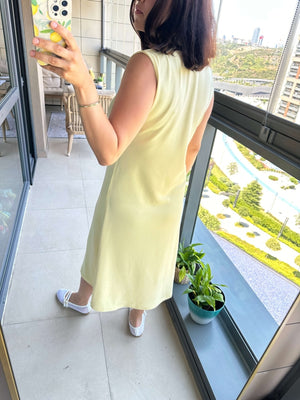 Sarı Polo Yaka Sıfır Kol Modal Elbise
