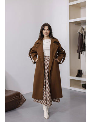 Kahverengi Kolları Cep Detaylı Premium Kaban 20101-Kahverengi