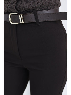 Kahverengi Gold Kemerli İspanyol Paça Pantolon 1741-Kahverengi