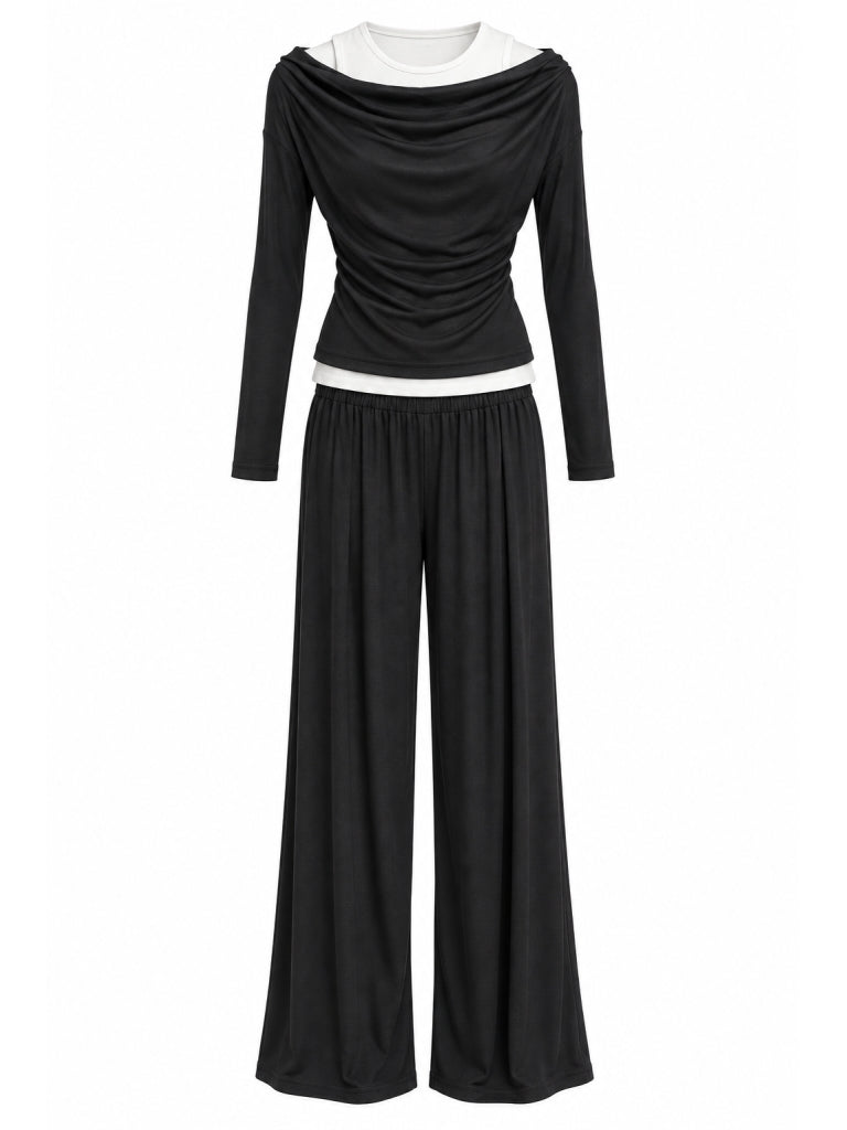 Siyah Atlet Detaylı Bluz Takım M-2779-Siyah