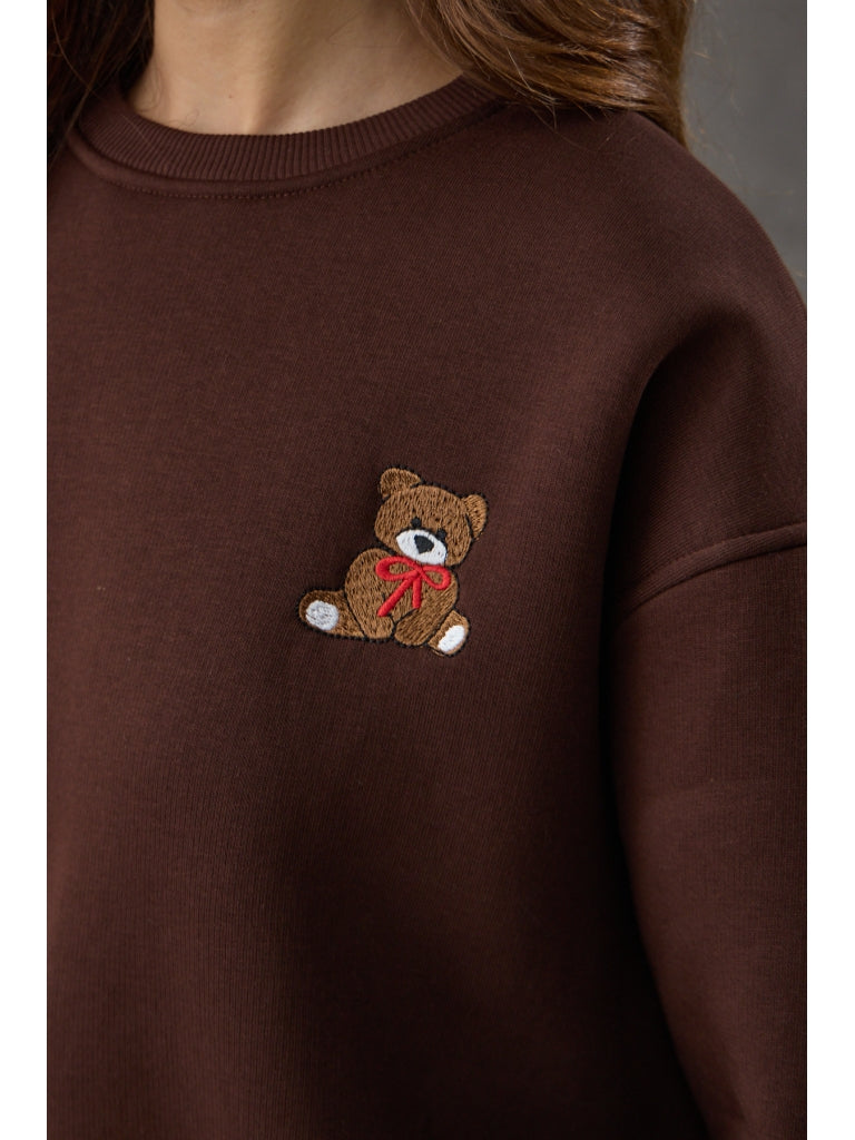 Acı Kahve Teddy Nakış Detaylı Sweat