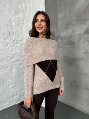 Vizon Açık Yaka Baklava Desen Kazak 2530