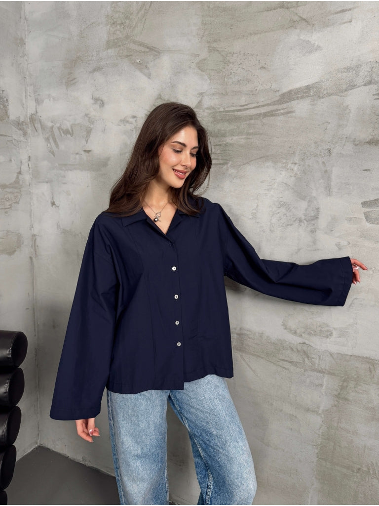 Lacivert Geniş Kol Oversize Gömlek