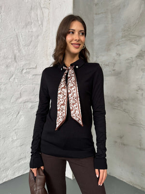 Siyah Polo Yaka Fularlı Massi Model Kazak R0097-Siyah