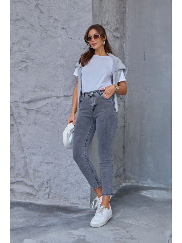 Antrasit Yıkamalı Likralı Mom Jean