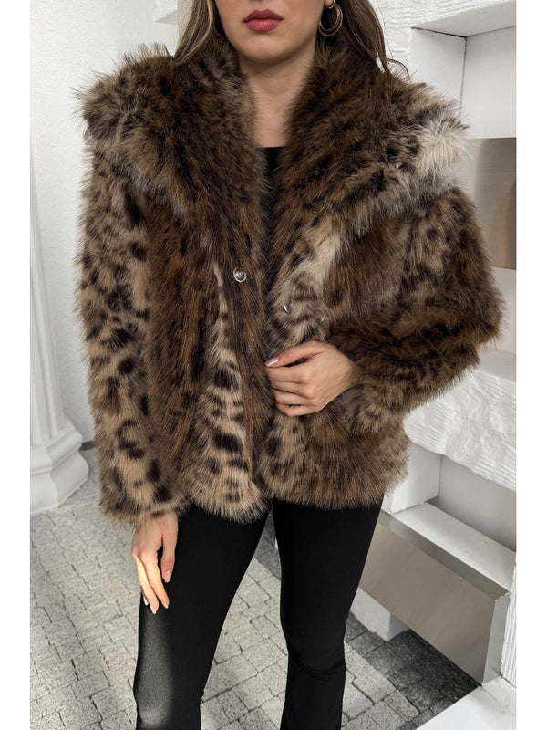Leopar Desenli Suni Kürk Kaban 250725