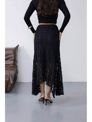 Siyah Asimetrik Dantel Etek 7200-Siyah