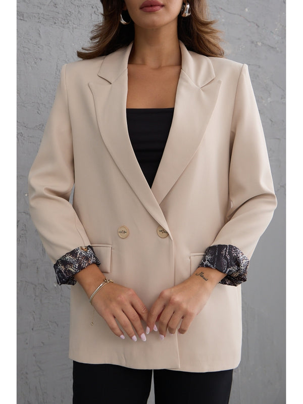 Taş Leopar Kol Katlamalı Blazer Ceket
