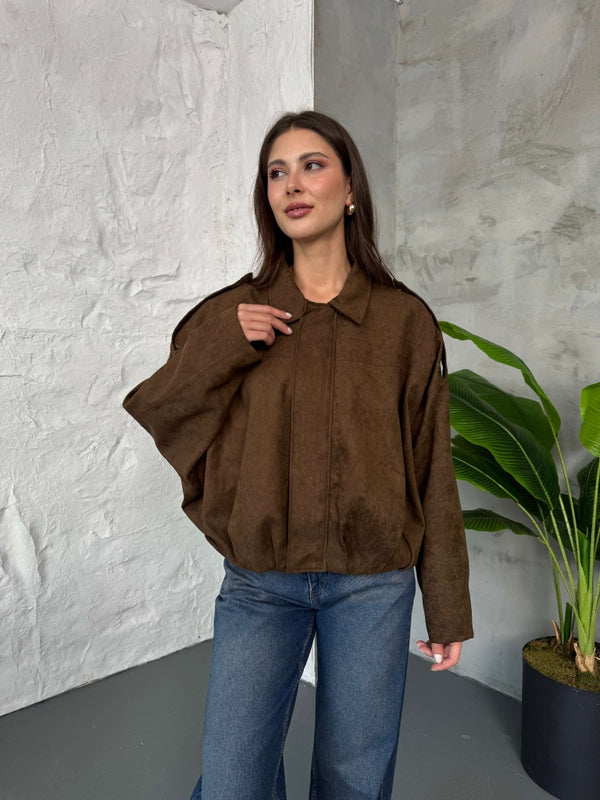 Kahverengi Süet Premium Bomber Ceket
