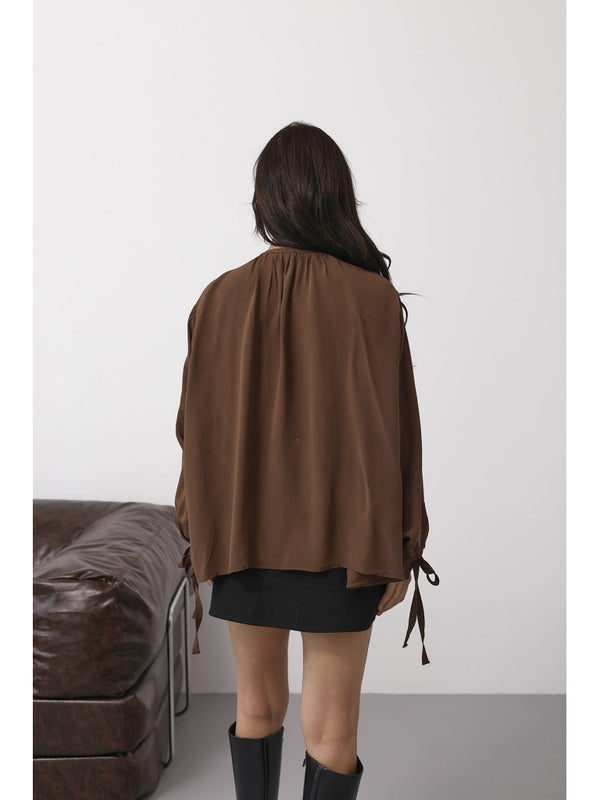 Kahverengi Yakası Fularlı Salaş Gömlek 4988-Kahverengi