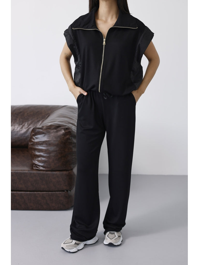 Siyah Dik Yaka Paraşüt Detaylı Takım 4110-Siyah