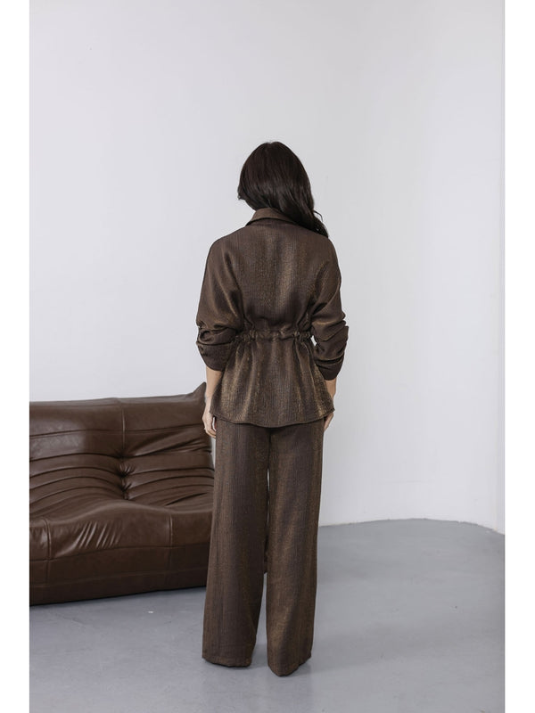 Kahverengi Simli Bel Bağlamalı Takım 51279-Kahverengi