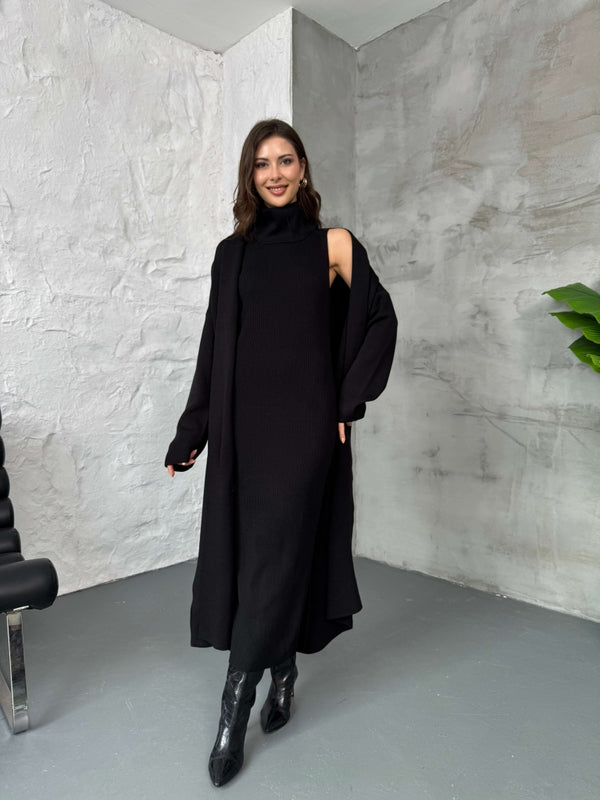 Siyah Elbiseli Hırka Takım 10117-Siyah