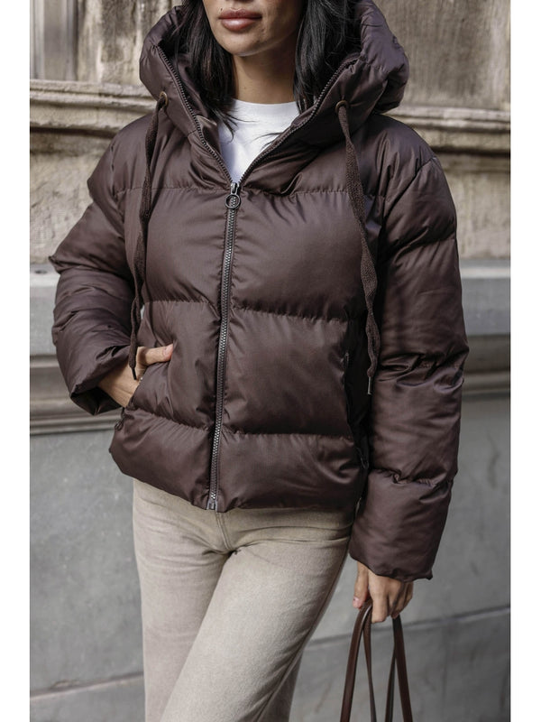 Kahverengi Fermuarlı Şişme Mont 2059-Kahverengi