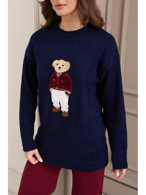 Lacivert Bear Detaylı Kazak