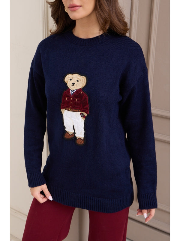 Lacivert Bear Detaylı Kazak