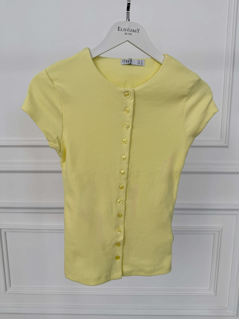 Sarı Fitilli Likralı Bluz 10905-Sarı