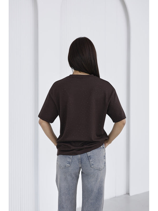 Kahverengi Taş Baskılı Tshirt 4236-Kahve
