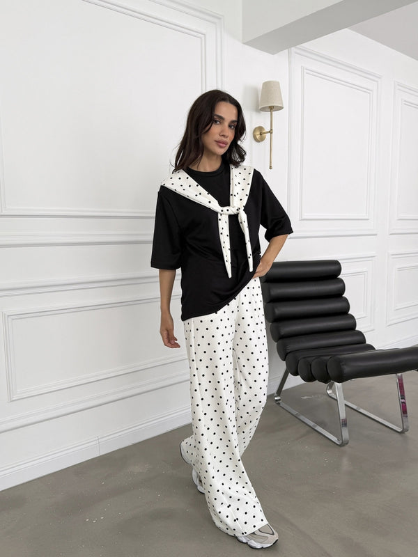 Ekru Puantiyeli Fularlı Modal Takım 4130-Siyah