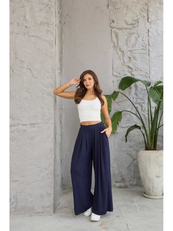 Lacivert Beli Pilili Modal Pantolon 1361-Lacivert
