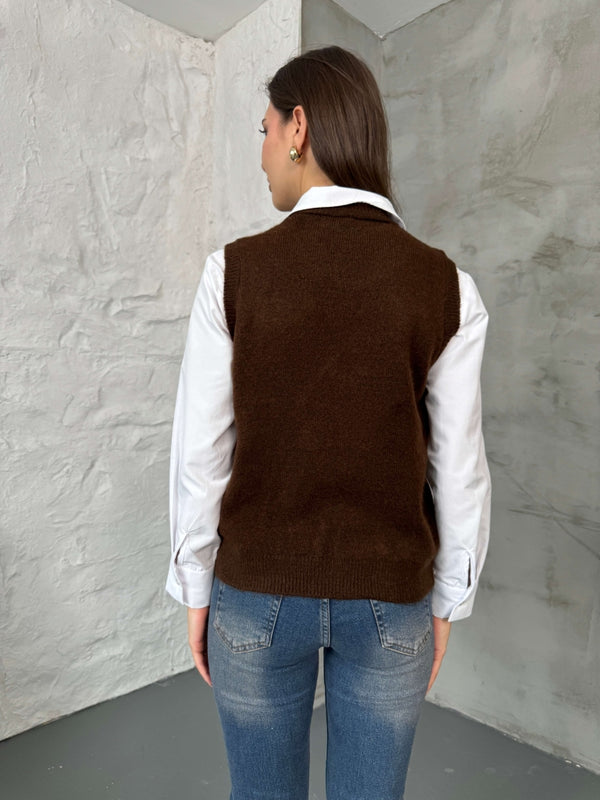 Acı Kahve Serpme Fiyonk Detaylı Süveter EY2440-Acı Kahve