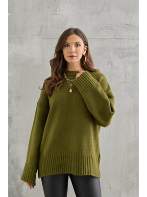 Yeşil Bisiklet Yaka Oversize Kazak