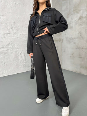 Siyah Cepli Paraşüt Detaylı Scuba İkili Takım 2140-Siyah