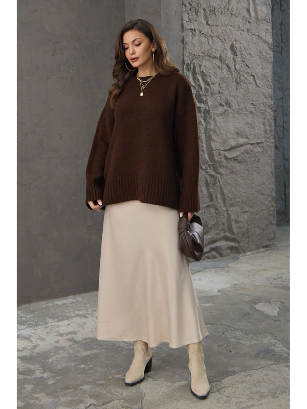 Kahve Bisiklet Yaka Oversize Kazak