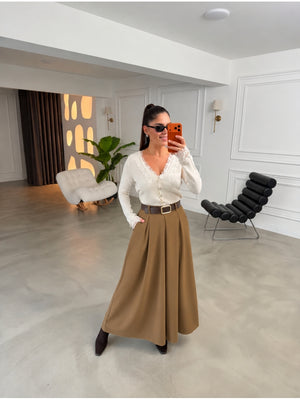 Karamel Gold Kemerli Etek Pantolon 51502-Karamel