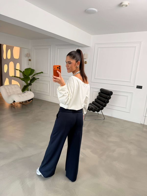 Lacivert Ny Baskılı Katlamalı Eşofman Altı 12595-Lacivert